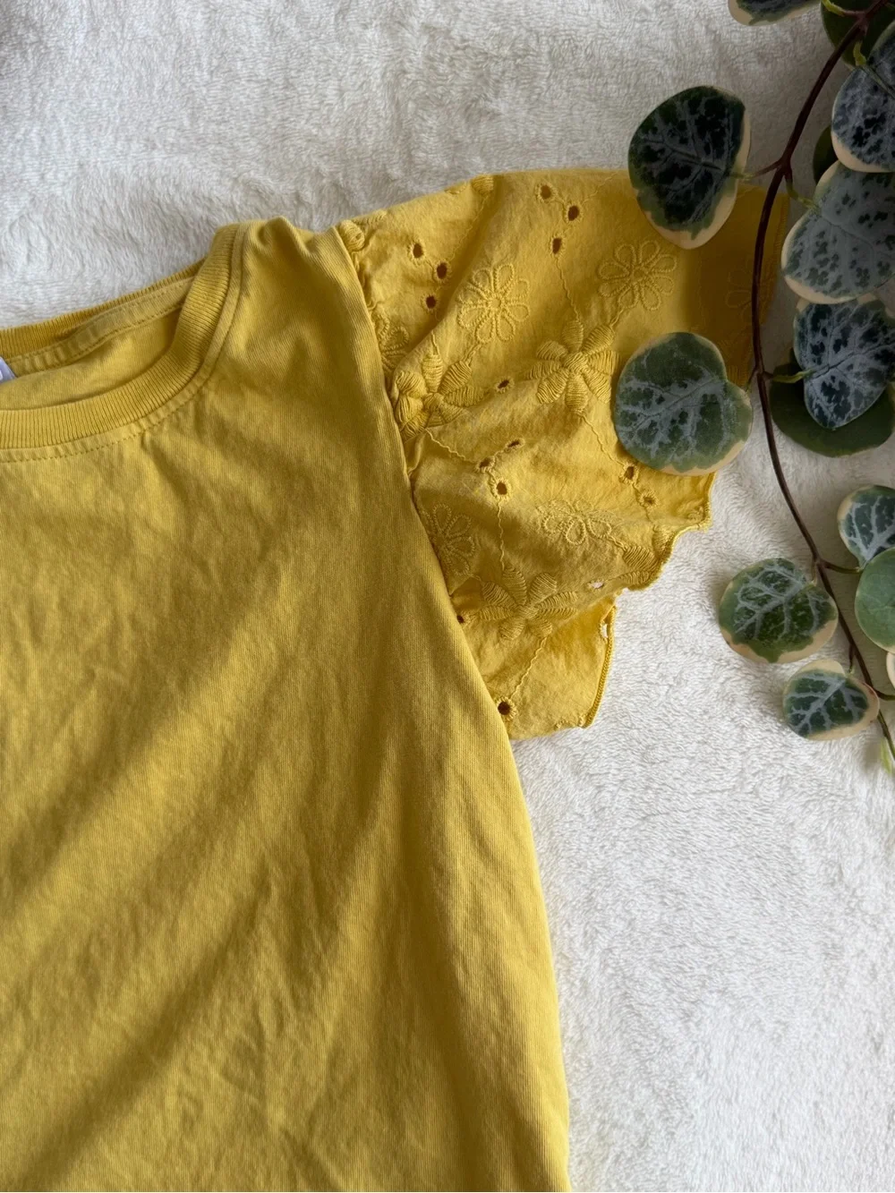 Old Navy Yellow Eyelet Flutter Sleeve Tee
